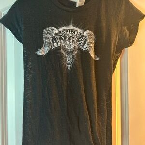 Y2K Black Graphic T-Shirt with Angel Wings